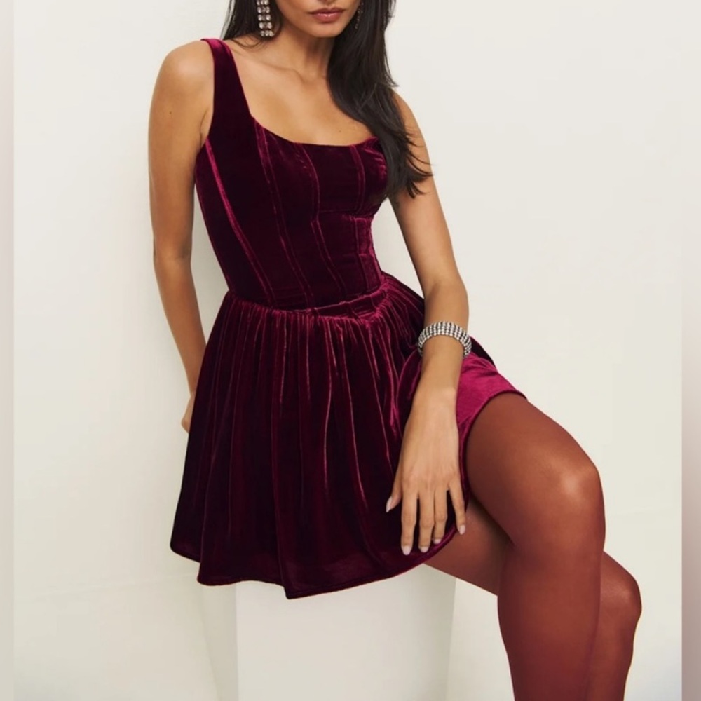 Reformation Red Velvet Contessa Corset Dress